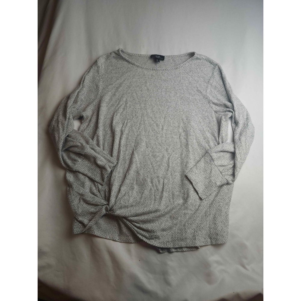 AGB Woman Grey Textured Knit Front Knot Long Sleeve Top 1X
